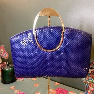 Vintage Navy Blue‎ Marlo Metal Mesh Clutch with Gold Handle